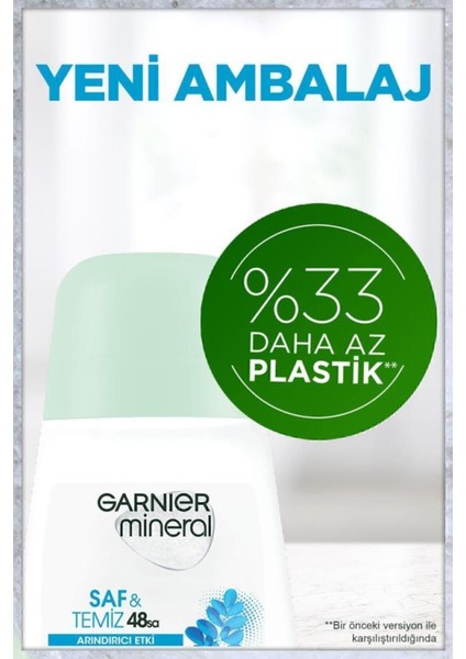 Mineral Saf ve Temiz Roll-On Deodorant - Kadınlar için 48 Saat Etkili, Pudrasız ve Alkol İçermeyen Ferah Temizlik Kokusu, 50 ml