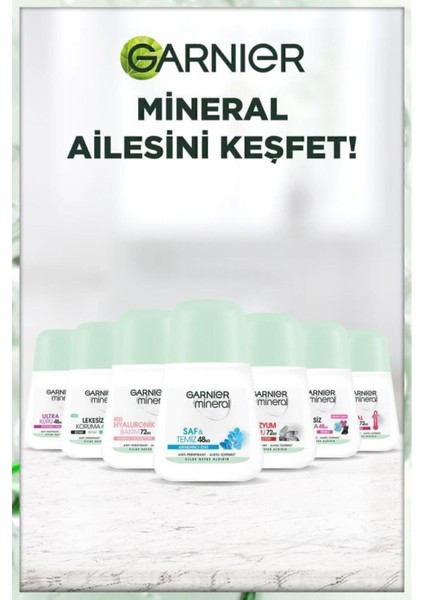Mineral Saf ve Temiz Roll-On Deodorant - Kadınlar için 48 Saat Etkili, Pudrasız ve Alkol İçermeyen Ferah Temizlik Kokusu, 50 ml