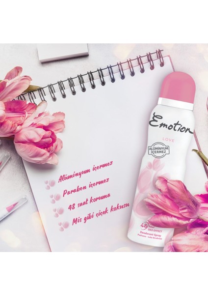 Love Kadın Sprey Deodorant - Ferah Çiçek Aroması, 150 ml, Pudrasız, Leke Bırakmayan, Alüminyum İçermeyen modelleri