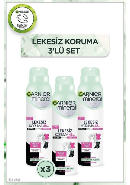 Mineral Sprey Deodorant - Lekesiz Koruma, Ferah Koku, Unisex, 150 ml × 3'lü Set, 48 Saat Süreli Etki