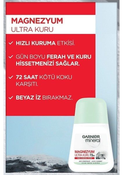 Mineral Roll-On Kadın Deodorant 50 ml Ferah Kokulu 72 Saat Etkili Pudrasız Hızlı Kuruma fırsatları