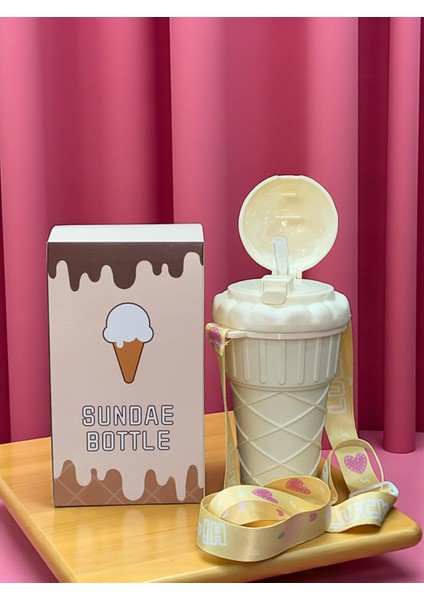 Dondurma Şeklinde Pipetli 500 ml Krem Matara