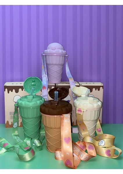 Dondurma Şeklinde Pipetli 500 ml Krem Matara fiyatları