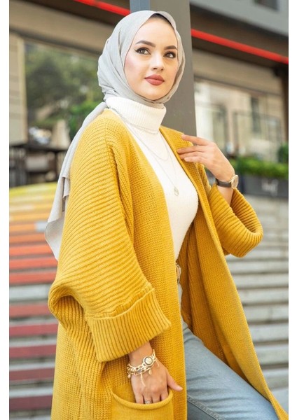 Yarasa Kol Uzun Triko Hırka Hardal fiyatları