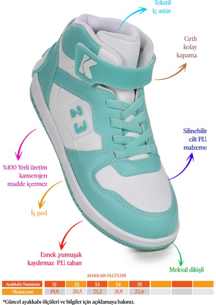 Carde Günlük Cırtlı Kız Çocuk Spor Ayakkabı Mint Yeşili fiyatları