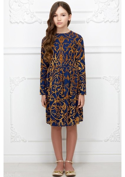 Mavi 2-3 Yaş Kız Çocukları Için Uzun Kollu Desenli Elbise 60685 fiyatları
