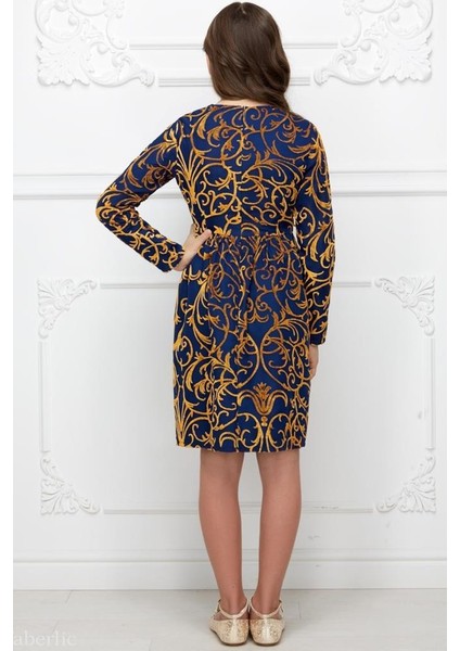 Mavi 2-3 Yaş Kız Çocukları Için Uzun Kollu Desenli Elbise 60685 modelleri