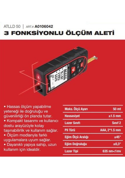 Atlld 50 Lazer Metre ve Lazer Hizalama 50MT fiyatları