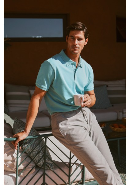 ALTINYILDIZ CLASSICS Erkek Petrol %100 Pamuk Kıvrılmaz Polo Yaka Slim Fit Dar Kesim Tişört