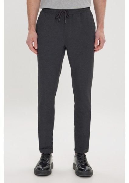 Erkek Antrasit Slim Fit Rahat Kesim Beli Bağlamalı Yan Cepli Jogger Pantolon