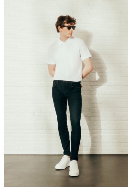 Erkek Koyu Lacivert Ekstra Slim Fit Dar Kesim Pamuklu Esnek Rııs Jean Kot Pantolon Denim modelleri