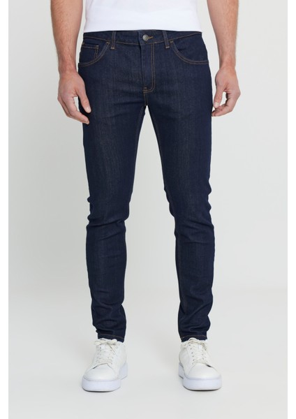 Erkek Koyu Lacivert Ekstra Slim Fit Dar Kesim Pamuklu Esnek Rııs Jean Kot Pantolon Denim fırsatları