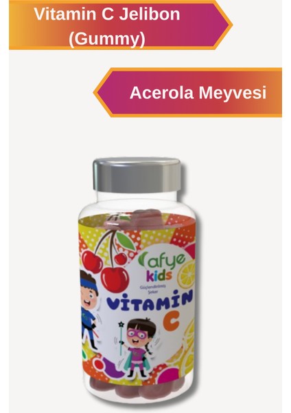 Kids Acerola-Vitamin C Gummy (130 gr) Sentetik renk verici, Kimyasal tatlandırıcı ve Hayvansal jelatin içermez. fiyatları