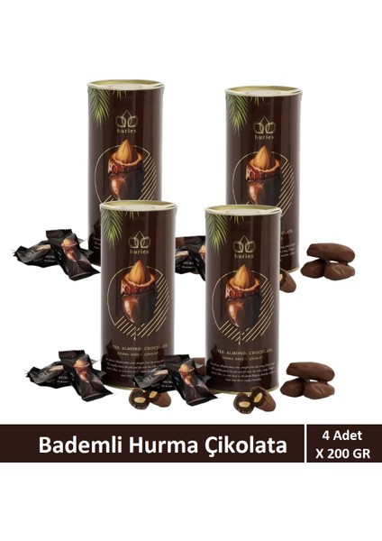 Sütlü Çikolata Kaplı Bademli Hurma 200 gr x 4 Adet