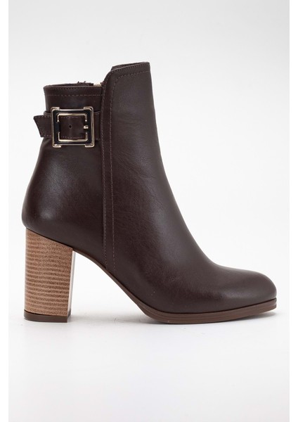 Kadın Hakiki Deri Tokalı Topuklu Bot - Kahve modelleri