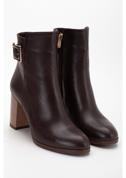 Kadın Hakiki Deri Tokalı Topuklu Bot - Kahve fırsatları