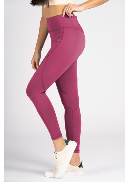 Magenta Yüksek Bel Arka Cepli Toprlayıcı Kadın Spor Taytı