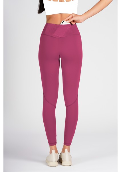 Magenta Yüksek Bel Arka Cepli Toprlayıcı Kadın Spor Taytı modelleri