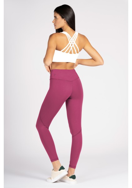 Magenta Yüksek Bel Arka Cepli Toprlayıcı Kadın Spor Taytı
