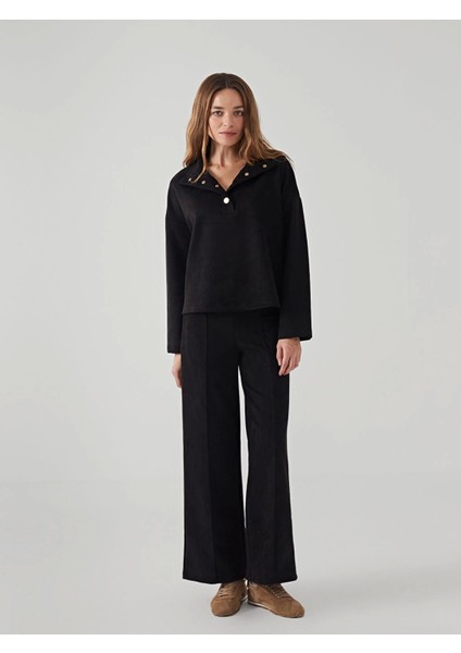 Lcw Vision Siyah Dik Yaka Düz Oversize Kadın Sweatshirt fiyatları