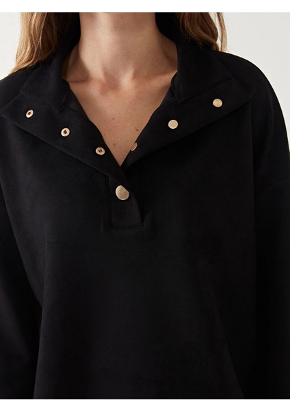 Lcw Vision Siyah Dik Yaka Düz Oversize Kadın Sweatshirt modelleri