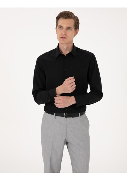 Erkek Siyah Regular Fit Uzun Kollu Basic Gömlek 50316742-VR046 modelleri