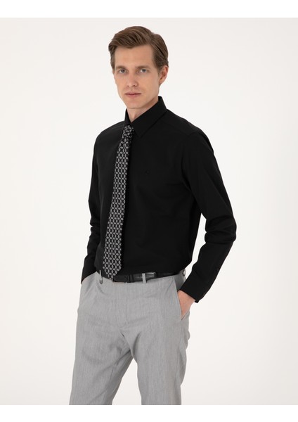 Erkek Siyah Regular Fit Uzun Kollu Basic Gömlek 50316742-VR046 fırsatları