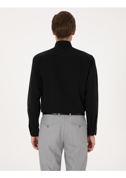 Erkek Siyah Regular Fit Uzun Kollu Basic Gömlek 50316742-VR046