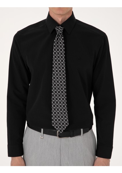 Erkek Siyah Regular Fit Uzun Kollu Basic Gömlek 50316742-VR046