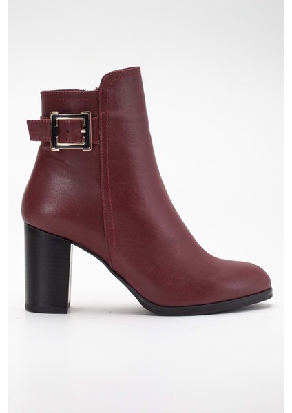 Kadın Hakiki Deri Tokalı Topuklu Bot - Bordo modelleri