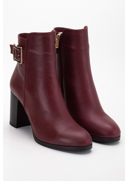 Kadın Hakiki Deri Tokalı Topuklu Bot - Bordo fırsatları
