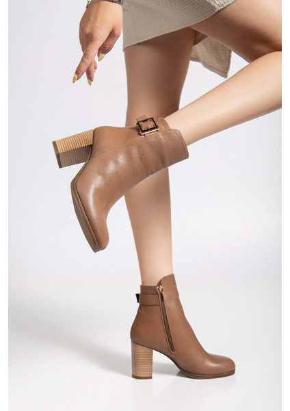 Kadın Hakiki Deri Tokalı Topuklu Bot - Ceviz fiyatları