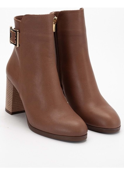 Kadın Hakiki Deri Tokalı Topuklu Bot - Ceviz fırsatları