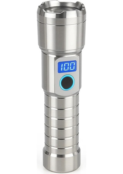 M06 Metal Kasa Uzun Menzil Profesyonel LED Fener 1800 Lümen 5000 Mah Zoom 4 Mod Dijital Ekranlı USB Şarjlı Fener Powerbank