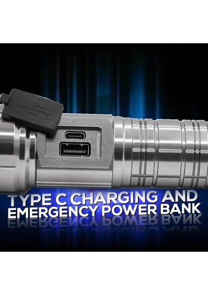 M06 Metal Kasa Uzun Menzil Profesyonel LED Fener 1800 Lümen 5000 Mah Zoom 4 Mod Dijital Ekranlı USB Şarjlı Fener Powerbank modelleri