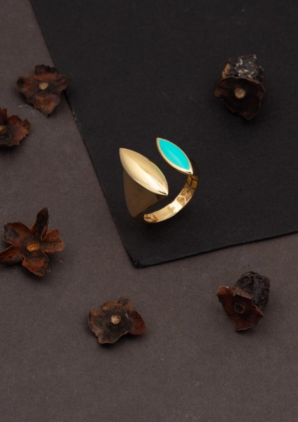 Su Yeşili 14 Ayar Altın Twin Yüzük modelleri