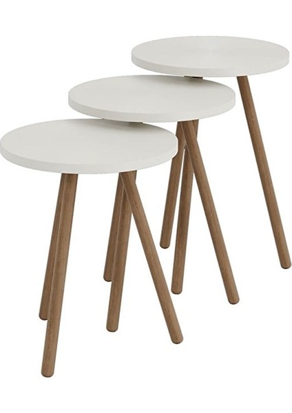 Renkli Üçlü Zigon Sehpa Ahşap Ayaklı Yuvarlak Pastel Tasarım Beyaz Byzahşp fiyatları