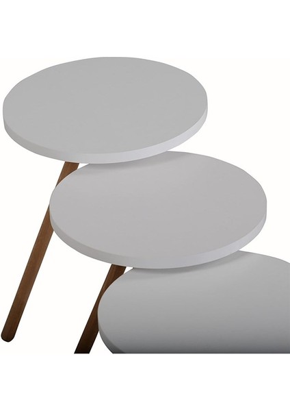 Renkli Üçlü Zigon Sehpa Ahşap Ayaklı Yuvarlak Pastel Tasarım Beyaz Byzahşp modelleri