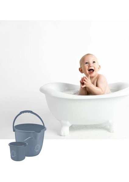 2’li Bebek Banyo Su Kovası ve Maşrapası Seti, Saplı Oluklu Kova 13LT ve Maşrapa 1,5lt Set Mavi fırsatları