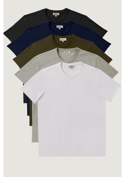 Slim Fit Dar Kesim Bisiklet Yaka 5'li Tişört Paketi