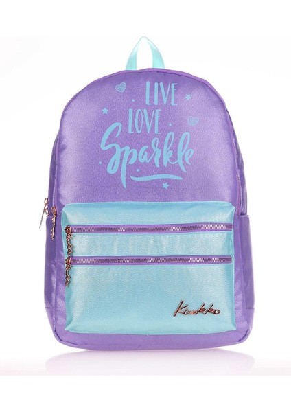 Sparkle Koyu Lila Okul Sırt Çantası - Simli Kumaş - Ortaokul Lise Günlük