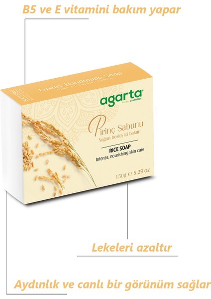 Doğal El Yapımı Pirinç Sabunu - Yoğun Besleyici ve Cilt Aydınlatıcı, 150 g, Bitkisel İçeriklerle Zenginleştirilmiş Lüks Bakım