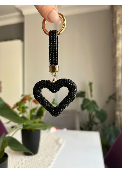 Zirkon Taşlı Siyah Kalpli Anahtarlık