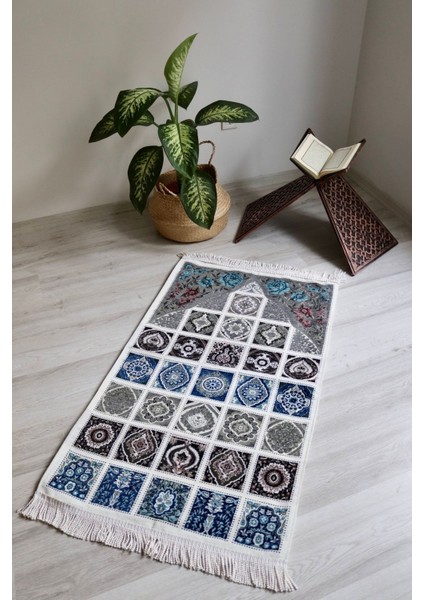 40 Yama Desenli Astarlı Lüks Seccade S1017 Gri fiyatları