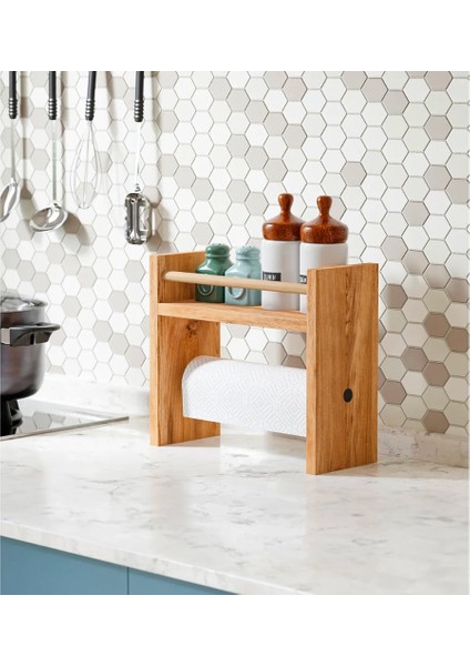 Rulo Havlu Takılabilir Baharatlık Standı Tezgah Üstü Düzenleyici Ahşap Raf - Atlantik Çam