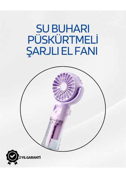 Taşınabilir Şarjlı Su Sisi Püskürtmeli Mini El Fanı – 4 Hız Ayarı, Tip-C Şarjlı, Sessiz Motor
