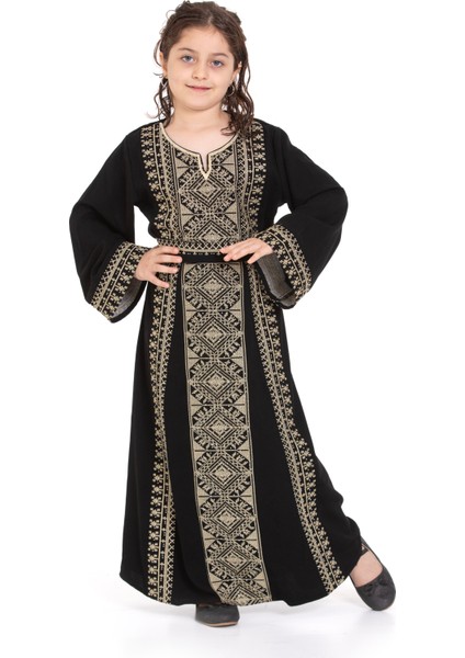 Filistin Dikdörtgen Stresli Nakışlı Geleneksel Filistin Kız Çocuk Elebise 7-14 Yaş C400003