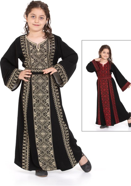 Filistin Dikdörtgen Stresli Nakışlı Geleneksel Filistin Kız Çocuk Elebise 7-14 Yaş C400003 indirimleri