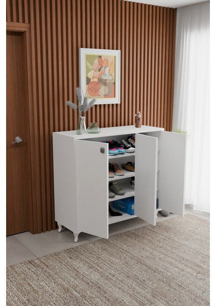 Beyaz 3 Kapaklı Ayakkabılık Çok Raflı Modern Ayakkabı Dolabı, Geniş Depolama Alanı, Kolay Kurulum Vestiyer fırsatları