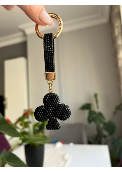 Zirkon Taşlı Siyah Maça Simgeli Anahtarlık